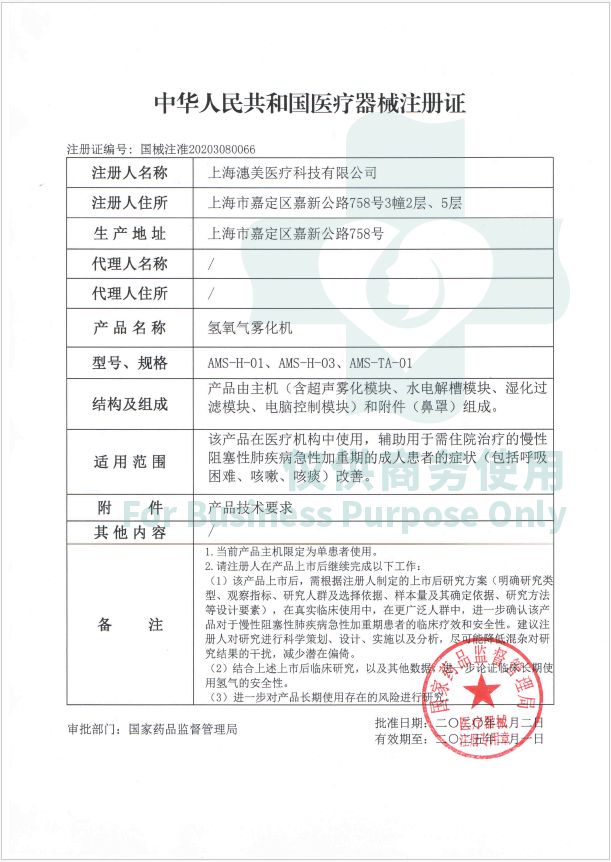 Medical device registration certificate (20203080066)